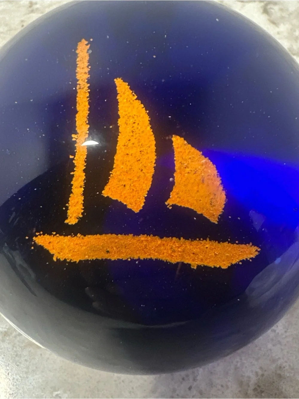 Blue Glass bubble round paperweight